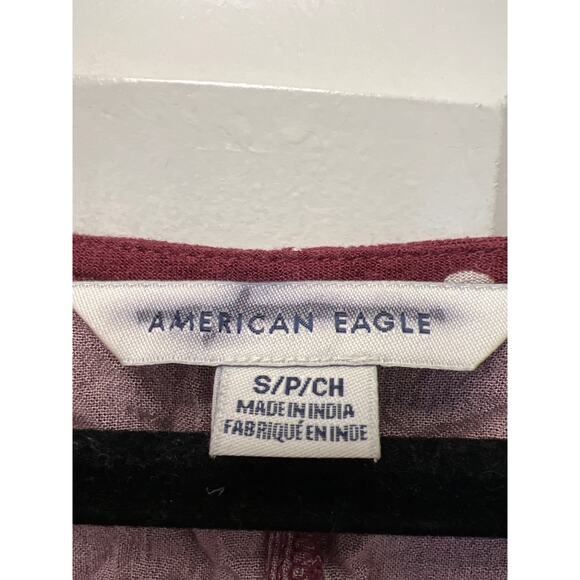 American Eagle Women’s Polka-Dot Print Ruffle Sleeve Blouse Cropped Top Sz S Red - Picture 2 of 3